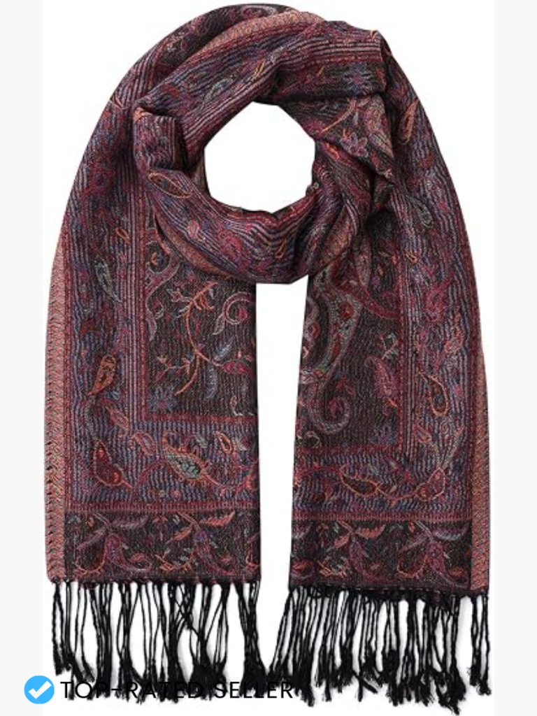 Soft Pashmina Shawl Wrap Paisley Pattern Fringes Lightweight Versatile Evening